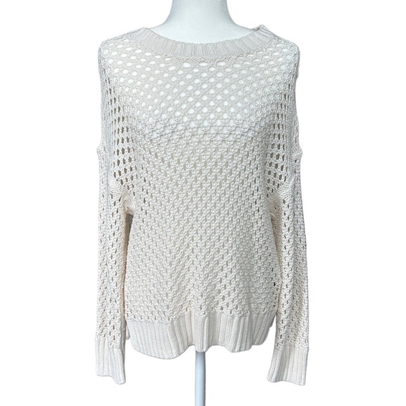 Abercrombie & Fitch White Crew Neck Open-Knit Design Sweater NWT Large - Picture 1 of 8